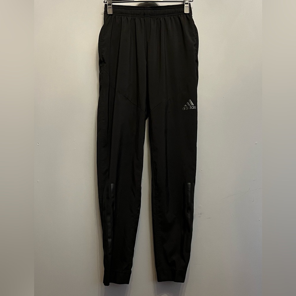 Unisex ADIDAS Black Slim Track Pants with Reflective Logo, size S
